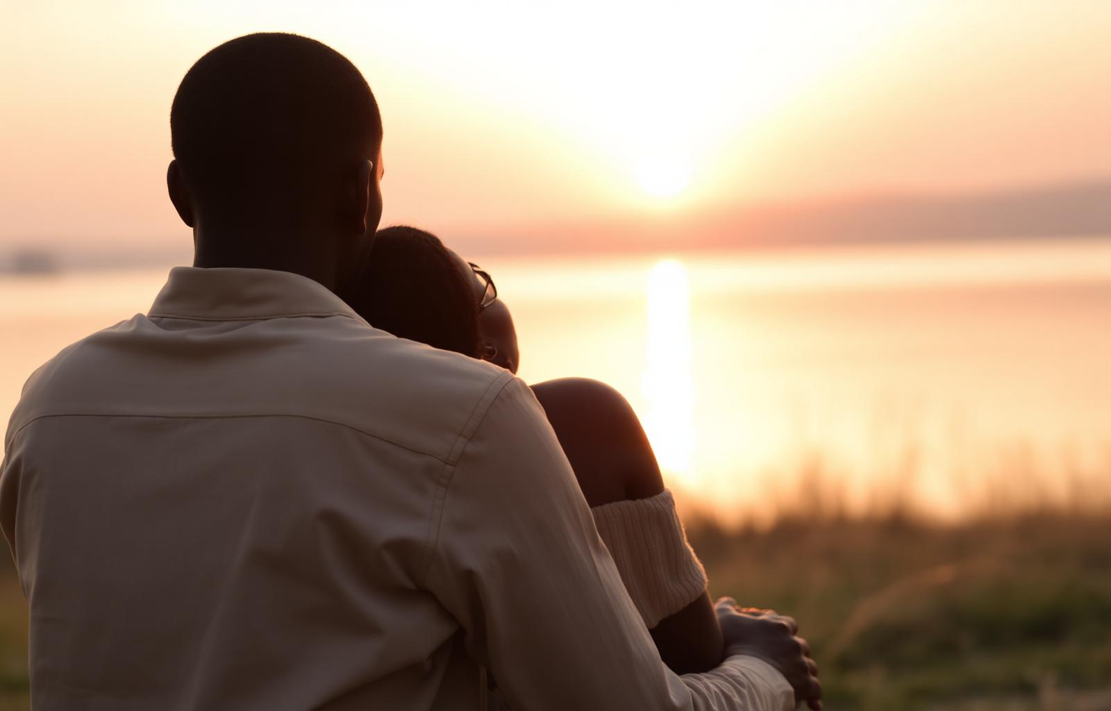 Couple chrétien regardant le coucher de soleil